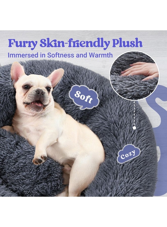 Rabbitgoo Dog Bed For Small Dogs, 24 Inches Washable Small Dog Bed, Fluffy Donut Dog Bed AntiSlip, Calming Soft Plush Round Pet Bed For Dogs, Fits Up To 18 Lbs Pets, Dark Grey - Image 2