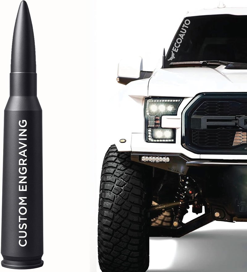 EcoAuto Badass Bullet Antenna® - Personalized Designs & Custom Engraving, Military-Grade Aluminum, Anti-Theft, Anti-Chip, for Dodge Ram & Ford F150 F250 F350 Super Duty, Ford Raptor, Bronco Long lasting universal build - Image 1
