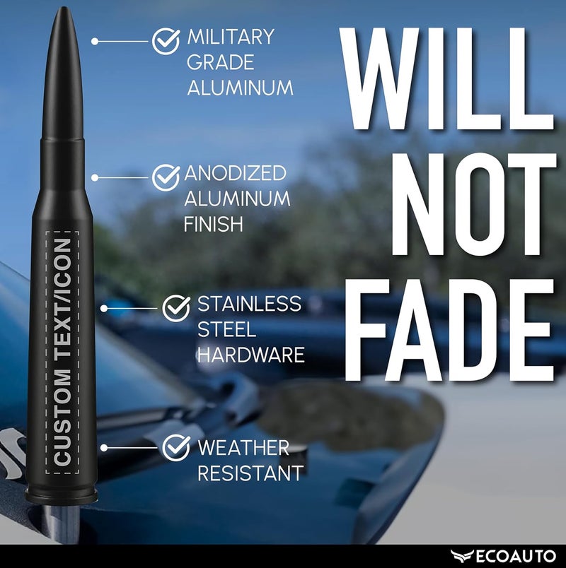 EcoAuto Badass Bullet Antenna® - Personalized Designs & Custom Engraving, Military-Grade Aluminum, Anti-Theft, Anti-Chip, for Dodge Ram & Ford F150 F250 F350 Super Duty, Ford Raptor, Bronco Long lasting universal build - Image 5