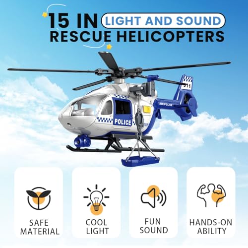 CSDCSD Toddler Boy Toys for 3 4 5 6 Year Old Helicopter Toy with Crane and Helicopter Police ToysBirthday Gifts for Kids Child 2 3 4 5 6 Years Old - Image 5