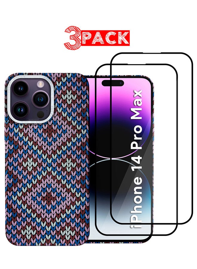 CATANES iPhone 14 Pro Max 3Packs Case Cover with a Caseless Feel, Glow in The Dark, Aramid Fiber Woven / X Aries - Purple - Image 1