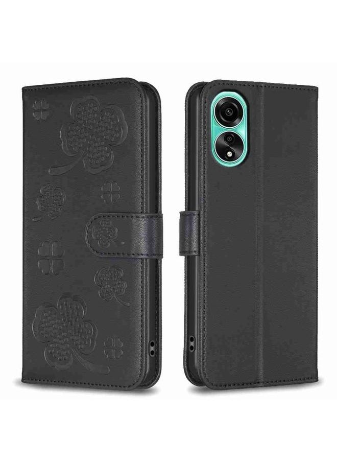 HuHa Case Cover For OPPO A78 4G Four-leaf Embossed Leather Phone Case Black 