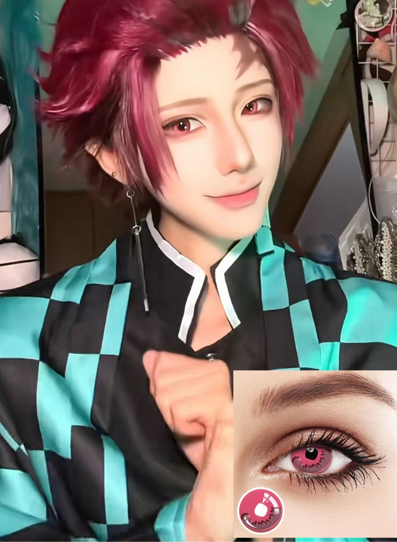 يونيبلينغ عدسات لاصقة ملونة سنوية تانجيرو  قاتل الشياطين للتنكر، عدسات ورديه - Image 1