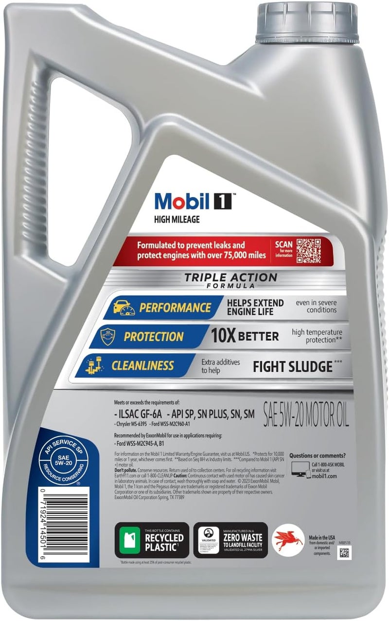 Mobil 1 High Mileage 5W-20 Motor Oil - 5 Quart - Image 3