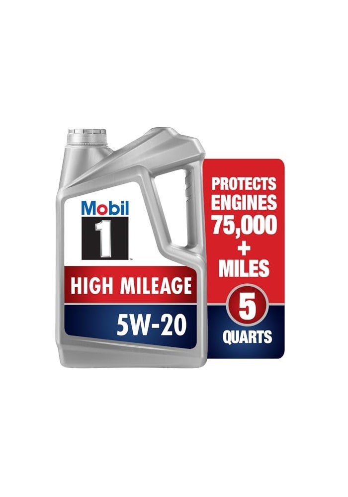 Mobil 1 High Mileage Full Synthetic Motor Oil 5W20 5 Quart - Image 1