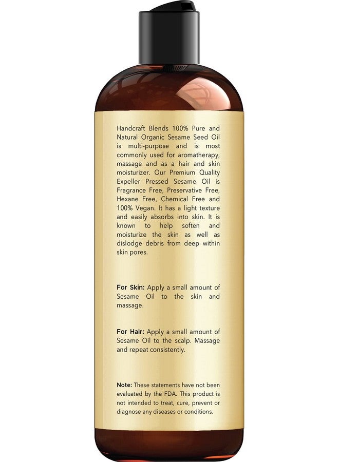 handcraft Blends Organic Sesame Oil - 8 Fl Oz - 100% Pure And Natural - Premium Grade Hair And Body Oil - Carrier Oil - Massage Oil - Expeller-Pressed And Hexane-Free - Image 2