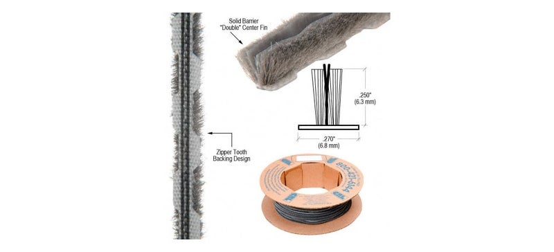 CRL Z78295C Zipper Pile Weatherstrip .270" Backing - .250" Pile Height - 100' Roll - Image 2