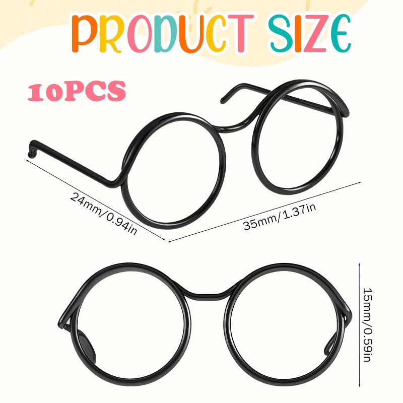 SynHHergyx Doll Glasses, 10 Pcs Mini Metal Wire Rim Frameless Lens Doll Dress up Eyeglasses Dolls Making Supplies for Dolls Pets Costume Accessories Cosplay DIY Crafts (Black) - Image 2