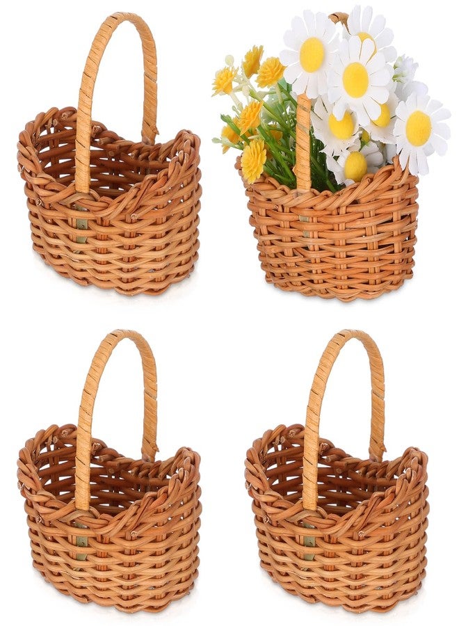 STOBAZA Mini Rattan Flower Basket with Handles Miniature Woven Basket for Dollhouse Decor Wedding Party Favors Diy Crafts Micro Landscape Accessory Set of 4 2.95 X 2.95 X 2.16 in - Image 1