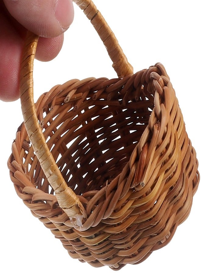 STOBAZA Mini Rattan Flower Basket with Handles Miniature Woven Basket for Dollhouse Decor Wedding Party Favors Diy Crafts Micro Landscape Accessory Set of 4 2.95 X 2.95 X 2.16 in - Image 3
