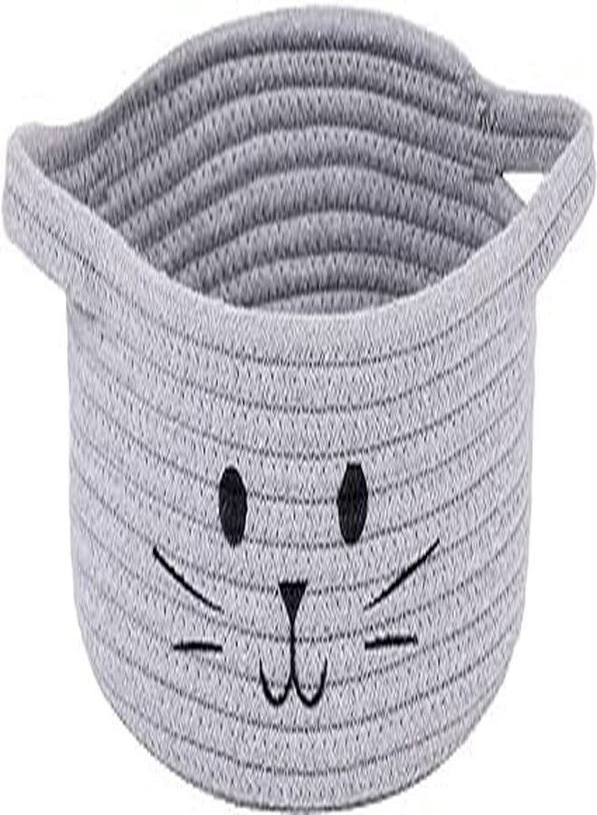 RUGSZONE GOODIE® -Small Cat Storage Basket, Black Cute Basket for Toys, Dog Toy Basket, Woven Rope Basket for Organizing, Empty Gift Basket for Baby, Black, 9.8 x 4 inches (Grey, 9x4) - Image 1