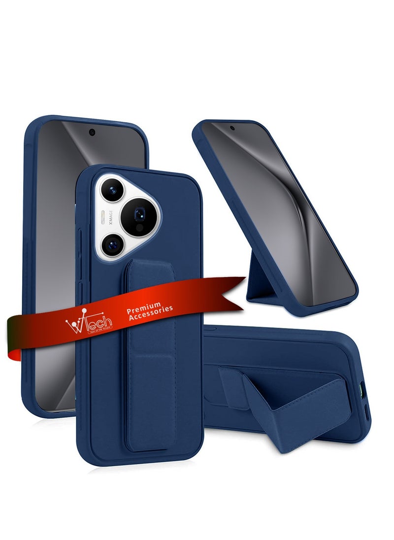 Wtech Hand Grip Foldable Magnetic Kickstand Wrist Strap Finger Grip With Built-In Iron Case Cover For Huawei Pura 70 Pro / Pura 70 Pro+ / Pura 70 Pro Plus 5G 2024 Navy Blue  - Image 1