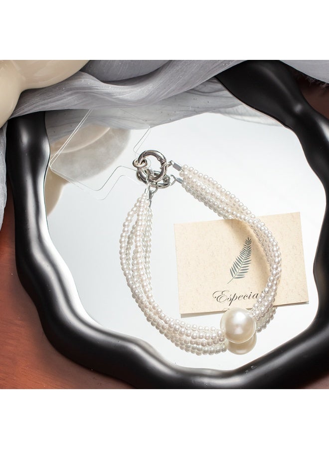 NIBEMINENT Beaded Phone Lanyard, Anti Lost Removable Wrist Strap, Pearl Bracelet Pendant, Phone Keychain Lanyard, White