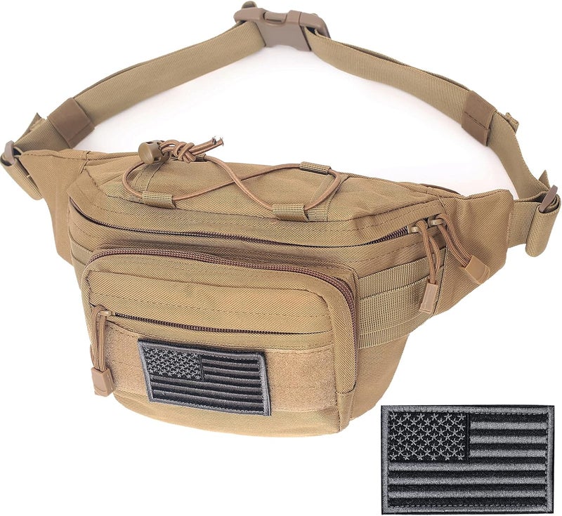 Meprona Tactical Fanny Pack, Military Waist Bag Hip Belt Bumbag Utility Bags for Outdoor Hiking Climbing Fishing with U.S Patch (1 Pack Tan) - Image 1