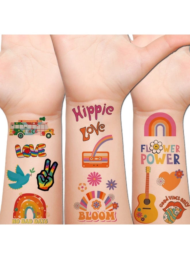 Hohamn Groovy 70's Temporary Tattoos for Kids, 10 Sheets Hippie Temporary Tattoos for 70's Retro Hippie Party Favors, Boys Girls Birthday Party Decoration - Image 1