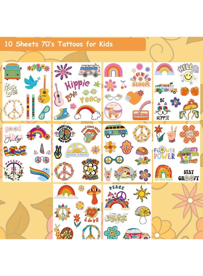 Hohamn Groovy 70's Temporary Tattoos for Kids, 10 Sheets Hippie Temporary Tattoos for 70's Retro Hippie Party Favors, Boys Girls Birthday Party Decoration - Image 2