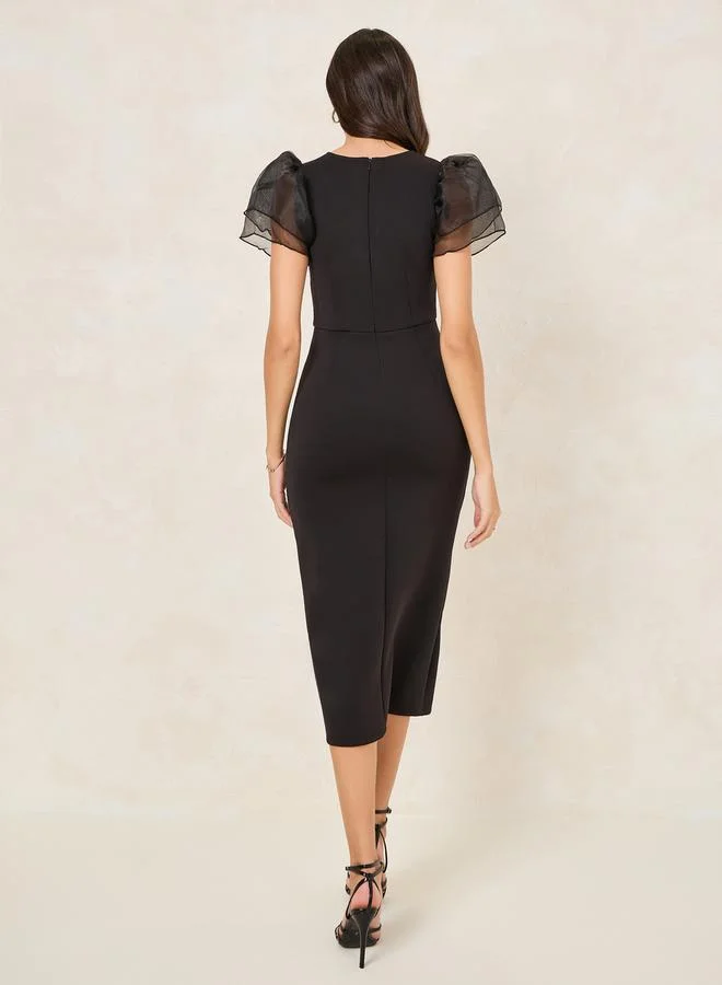 Styli Organza Sleeves Sheath Midi Dress