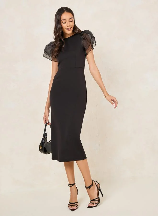 ستايلي Organza Sleeves Sheath Midi Dress