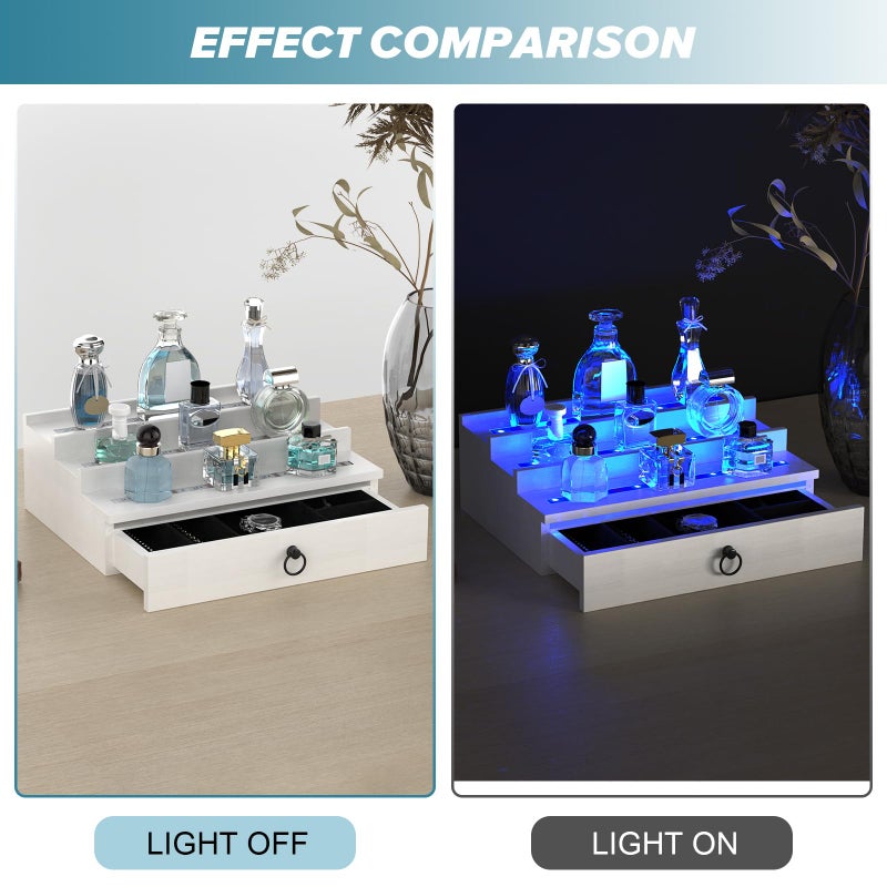upcessory LED Lighted Cologne Organizer for Men, 3 Tier Wood Perfume Organizer with Velvet Lined Drawer, Multi Lighting Modes Perfume Display Holder with Remote Control, Cologne Shelf Stand, Nice Gift for Men - Image 4
