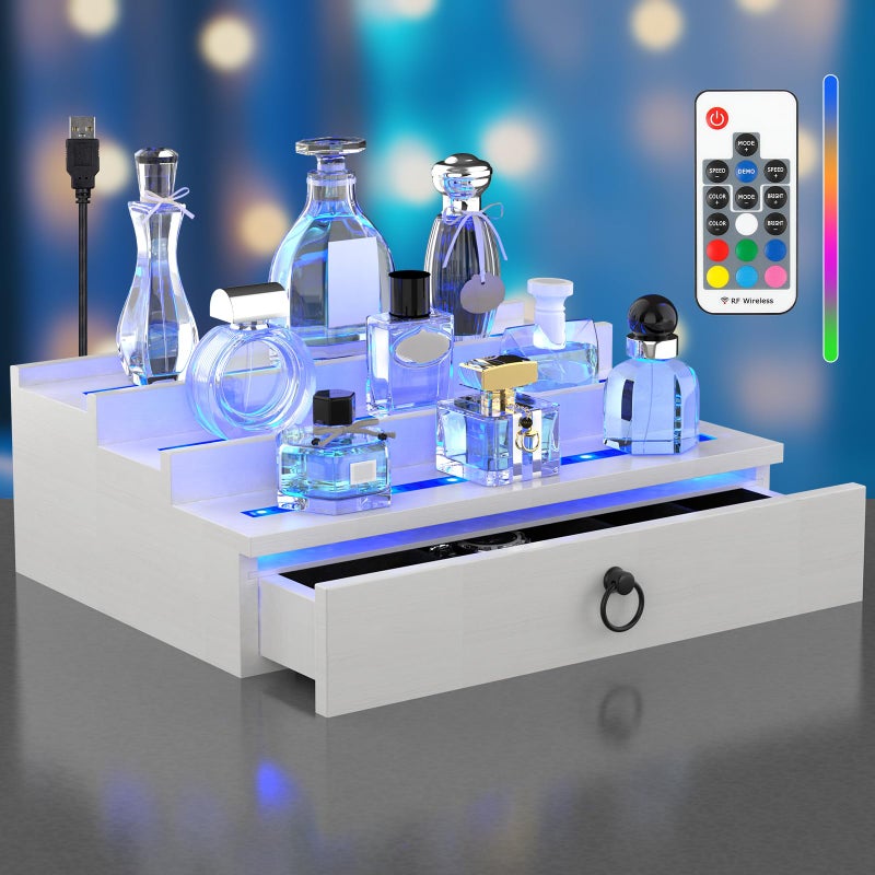 upcessory LED Lighted Cologne Organizer for Men, 3 Tier Wood Perfume Organizer with Velvet Lined Drawer, Multi Lighting Modes Perfume Display Holder with Remote Control, Cologne Shelf Stand, Nice Gift for Men - Image 1