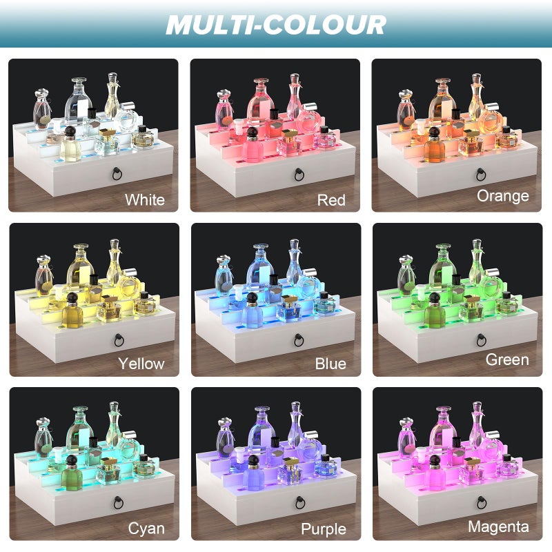 upcessory LED Lighted Cologne Organizer for Men, 3 Tier Wood Perfume Organizer with Velvet Lined Drawer, Multi Lighting Modes Perfume Display Holder with Remote Control, Cologne Shelf Stand, Nice Gift for Men - Image 2