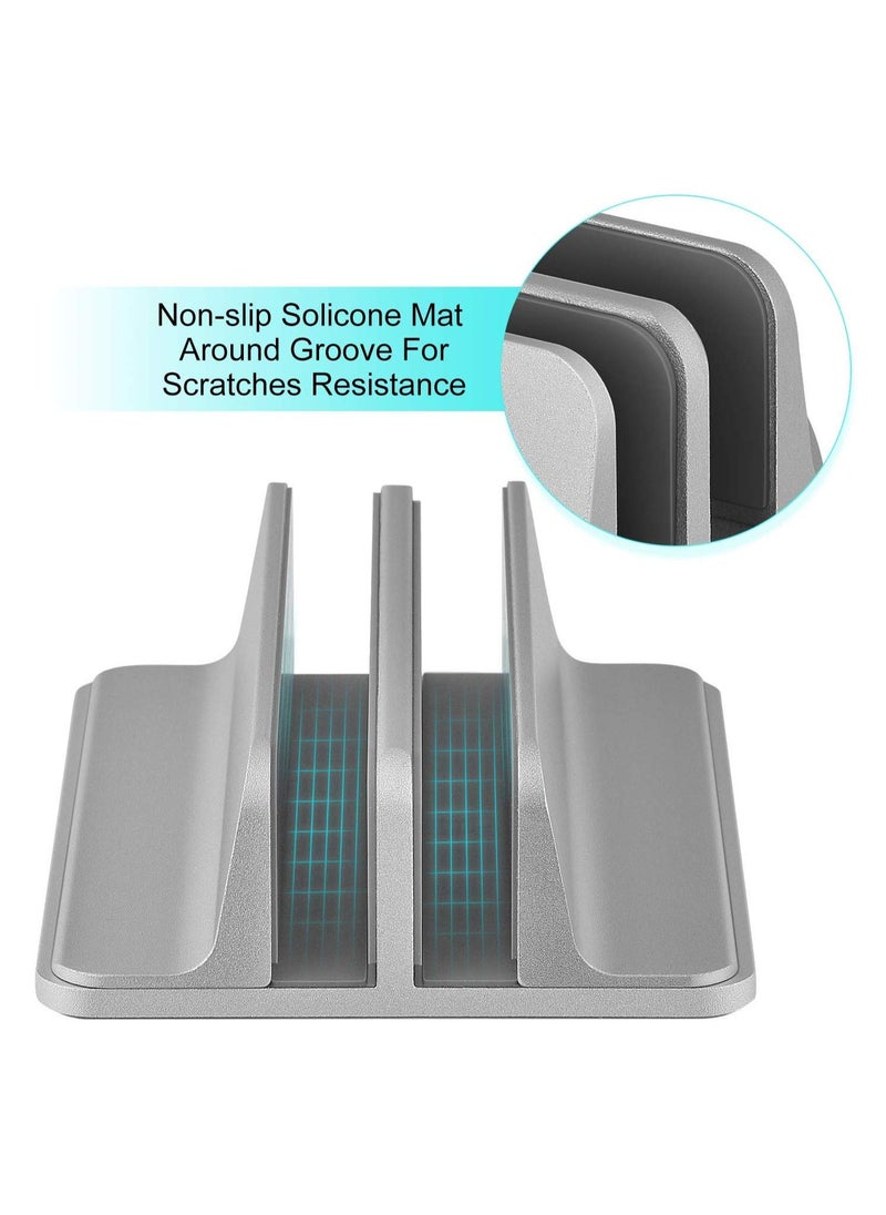 Excefore - Universal Laptop Vertical Stand, Dual Desktop Stand Adjustable Notebook Stand (up to 17.3 inches) for Samsung/HP/Dell/Chrome Book laptops - Silver - Image 1