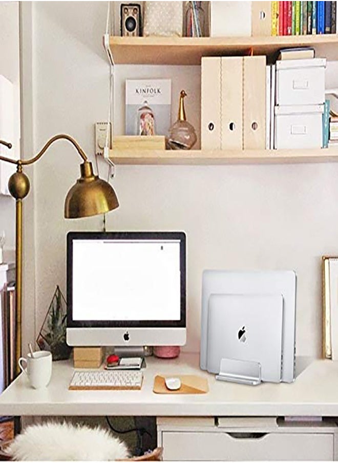 Excefore - Universal Laptop Vertical Stand, Dual Desktop Stand Adjustable Notebook Stand (up to 17.3 inches) for Samsung/HP/Dell/Chrome Book laptops - Silver - Image 1
