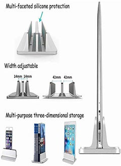 Excefore Universal Laptop Vertical Stand, Dual Desktop Stand Adjustable Notebook Stand (up to 17.3 inches) for Samsung/HP/Dell/Chrome Book laptops - Silver  - Image 3