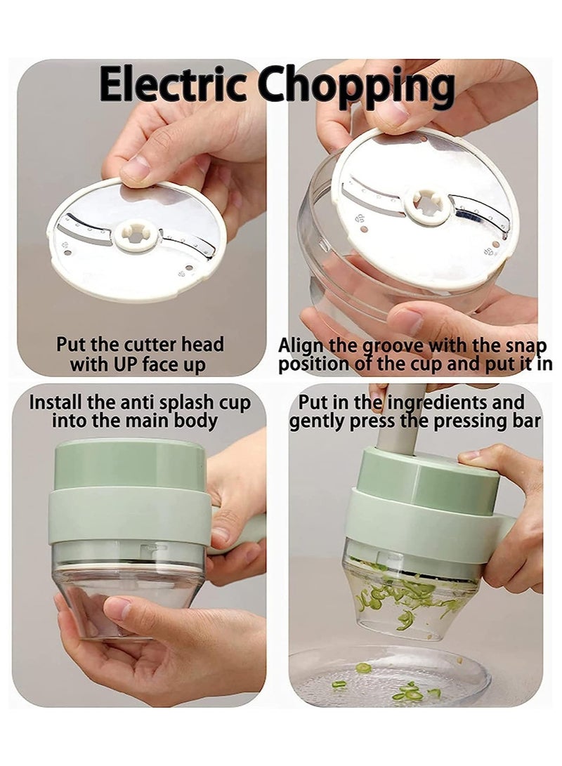 إلترازون Electric Vegetable Cutter, No Suit for Large Vegetables, 4 in 1 Portable Handheld Electric Vegetable Cutter Set, Slicing, Cooking, Wireless Food Processor for Garlic Chili Onion - Image 4