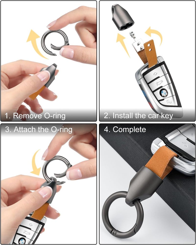 Universal Detachable Leather Car Keychain with Zinc Alloy Buckle - Black - Image 4