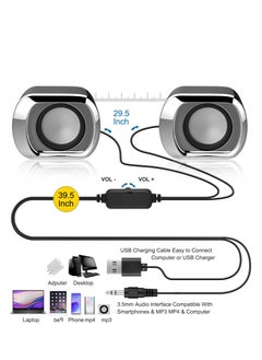 KASTWAVE Computer Speaker, Minimalistic 2.0 USB-C Powered Desktop Speakers, Laptop Speakers with Volume Control and 3.5 Mm Audio Plug, Suitable for PC Monitor, Tablets and Cellphone (Black)  - Image 3
