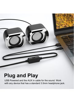 KASTWAVE Computer Speaker, Minimalistic 2.0 USB-C Powered Desktop Speakers, Laptop Speakers with Volume Control and 3.5 Mm Audio Plug, Suitable for PC Monitor, Tablets and Cellphone (Black)  - Image 2