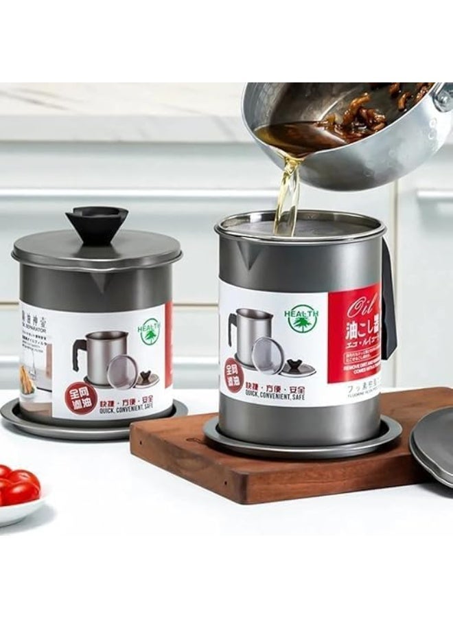 Oil Strainer Pot Grease Can 1.7L Stainless Steel Oil Storage Container with Fine Mesh Filter Lid Heat Resistant Handle Reusable Cooking Oil Keeper for Kitchen Frying Bacon Fat Storage Silver Set Tools - Image 5