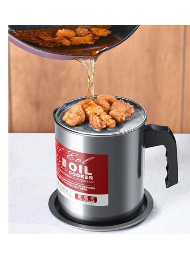 Oil Strainer Pot Grease Can 1.7L Stainless Steel Oil Storage Container with Fine Mesh Filter Lid Heat Resistant Handle Reusable Cooking Oil Keeper for Kitchen Frying Bacon Fat Storage Silver Set Tools - Image 1