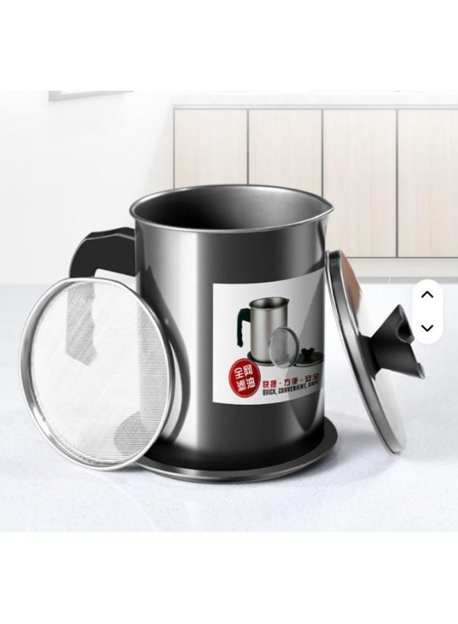 Oil Strainer Pot Grease Can 1.7L Stainless Steel Oil Storage Container with Fine Mesh Filter Lid Heat Resistant Handle Reusable Cooking Oil Keeper for Kitchen Frying Bacon Fat Storage Silver Set Tools - Image 3