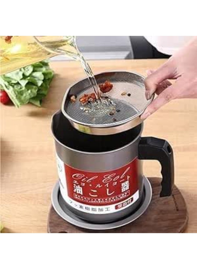 Oil Strainer Pot Grease Can 1.7L Stainless Steel Oil Storage Container with Fine Mesh Filter Lid Heat Resistant Handle Reusable Cooking Oil Keeper for Kitchen Frying Bacon Fat Storage Silver Set Tools - Image 4