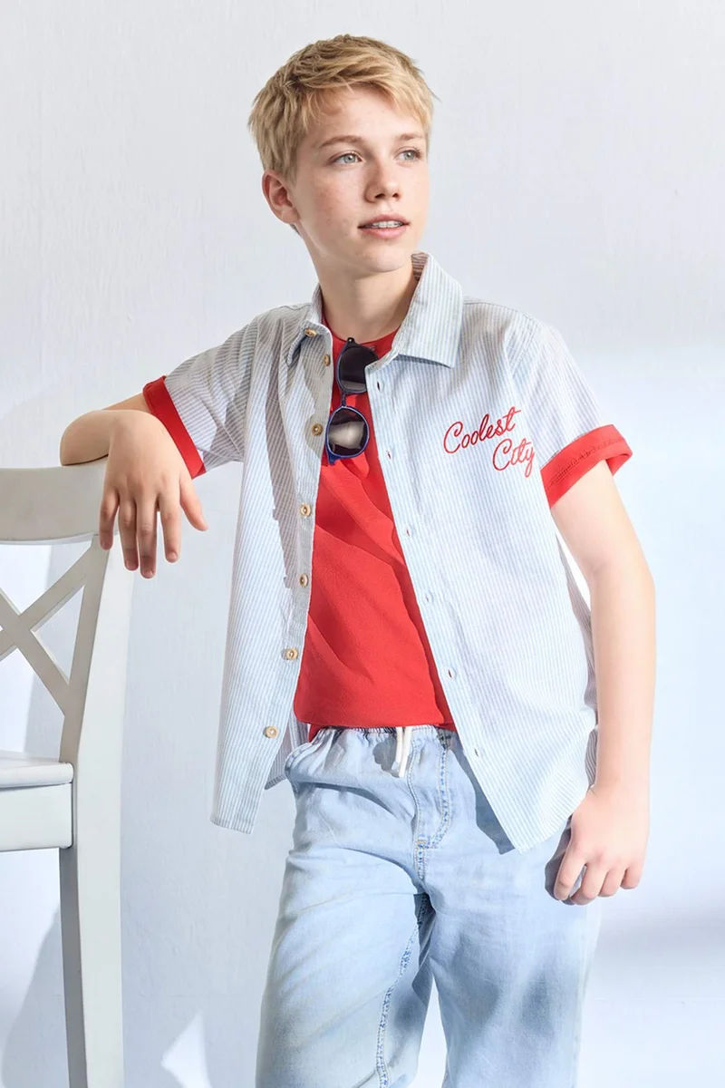 DeFacto Boy Regular Fit Striped Short Sleeve Shirt