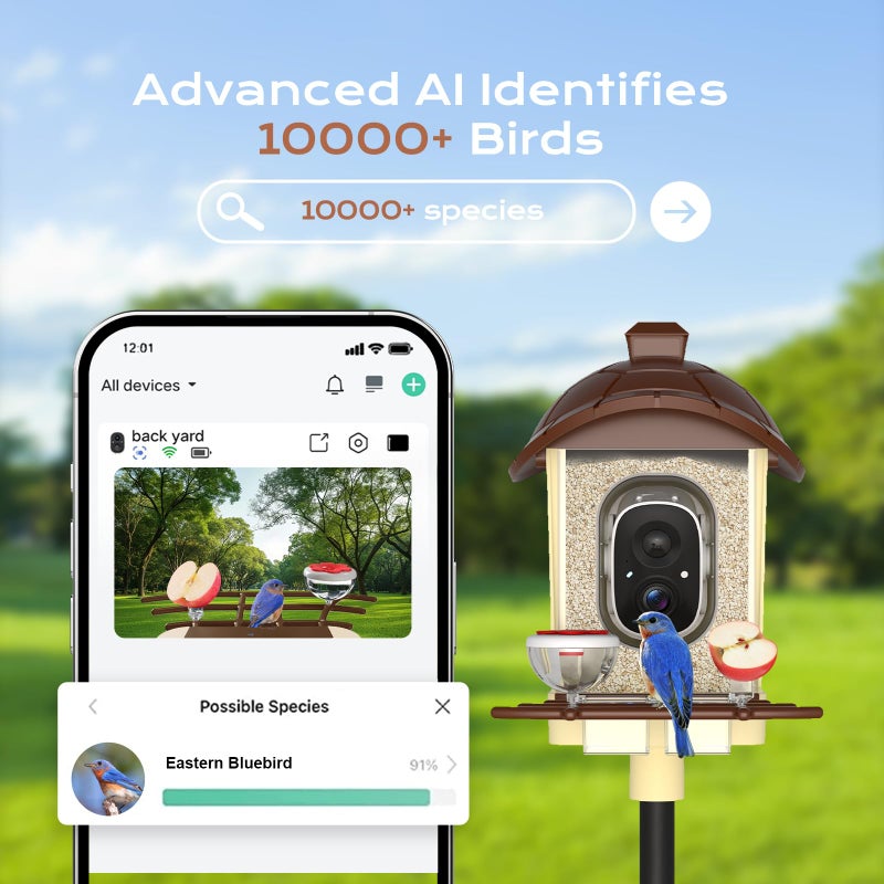 Lagriner Bird Feeder with Camera, 2K HD Live Video, Smart Bird Cam Solar Powered with AI Birds Species Identification, Auto Capture Video, Instant Arrival Alerts, Best Gifts for Mom Dad - Image 3