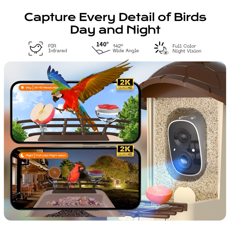 Lagriner Bird Feeder with Camera, 2K HD Live Video, Smart Bird Cam Solar Powered with AI Birds Species Identification, Auto Capture Video, Instant Arrival Alerts, Best Gifts for Mom Dad - Image 5