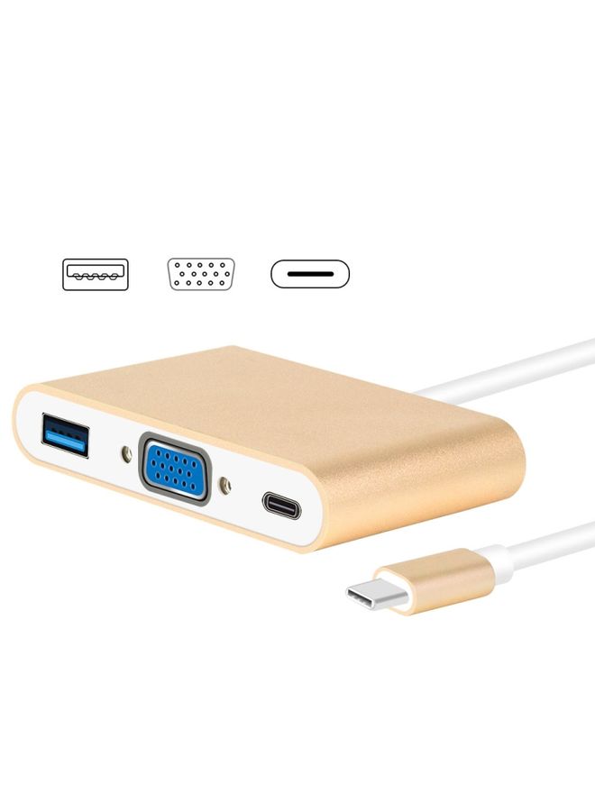 BURAQ USB Type C to VGA 3-in-1 Hub Adapter supports USB Type C tablets and laptops for Macbook Pro / Google ChromeBook(Gold) - Image 1