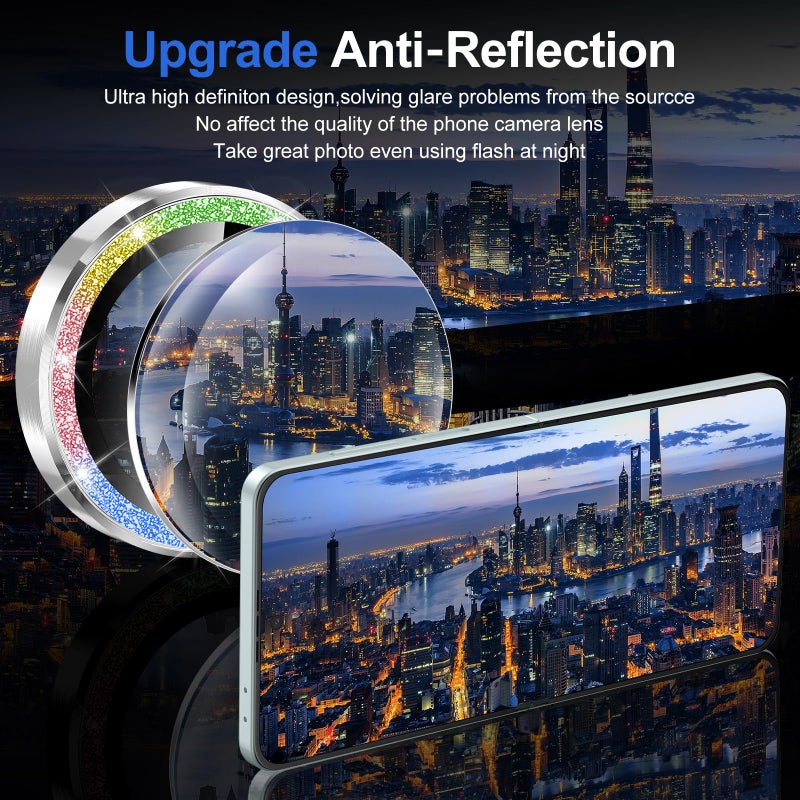 Avocase for Samsung Galaxy Z Flip 7 Camera Lens Protector, Individual Metal Ring Tempered Glass Lens Cover, [Strong Adsorption] Scratch Resistant Ultra-Thin HD Clear Lens Cover, 1 Set-Colorful Sparkly - Image 4