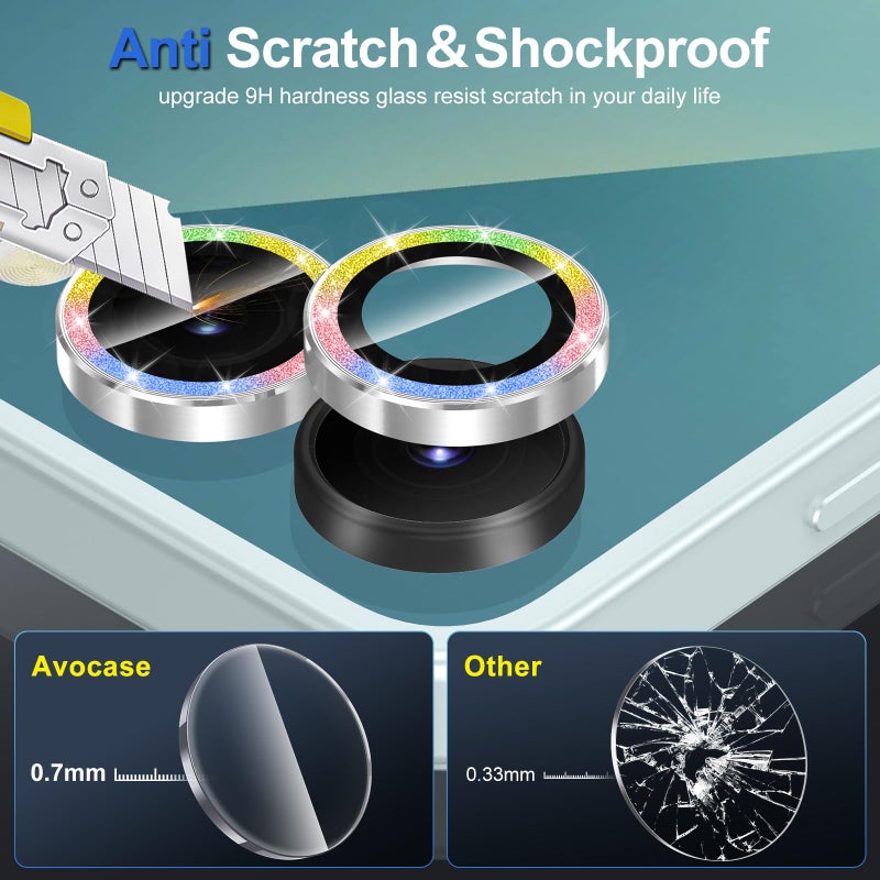 Avocase for Samsung Galaxy Z Flip 7 Camera Lens Protector, Individual Metal Ring Tempered Glass Lens Cover, [Strong Adsorption] Scratch Resistant Ultra-Thin HD Clear Lens Cover, 1 Set-Colorful Sparkly - Image 3