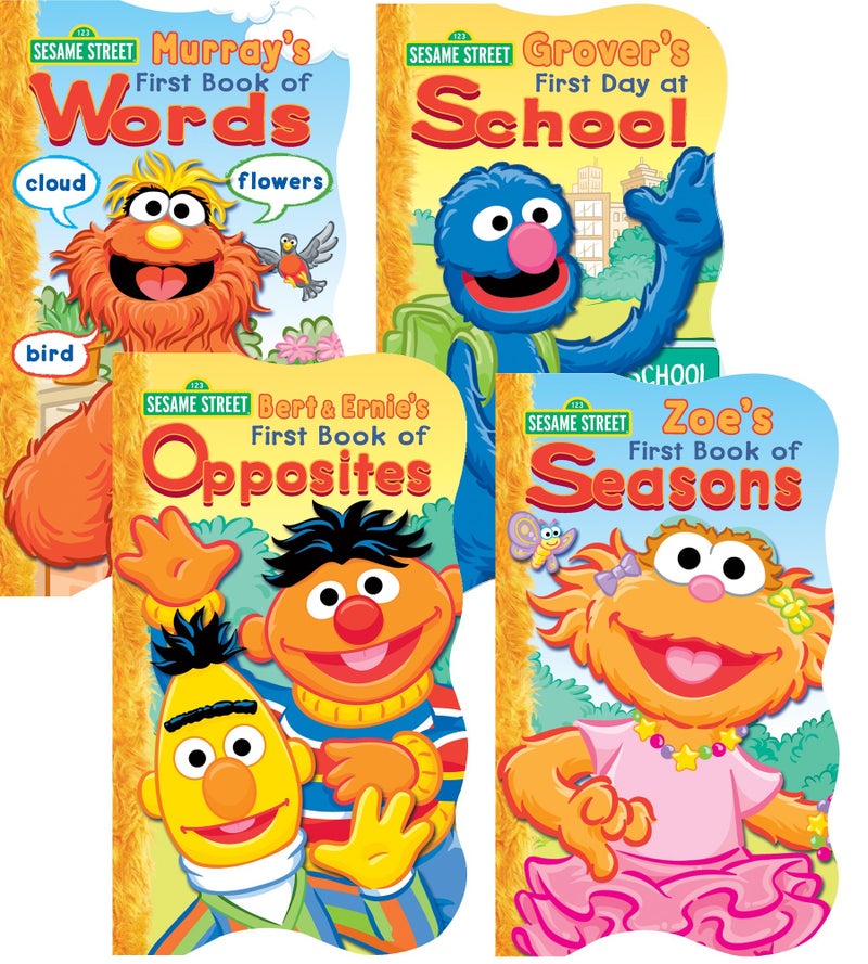 Bendon 1 2 3 Sesame Street Shaped Board Book Set ~ First Book of Words, Opposites, Seasons, and First Day of School (Set of 4) - Image 1