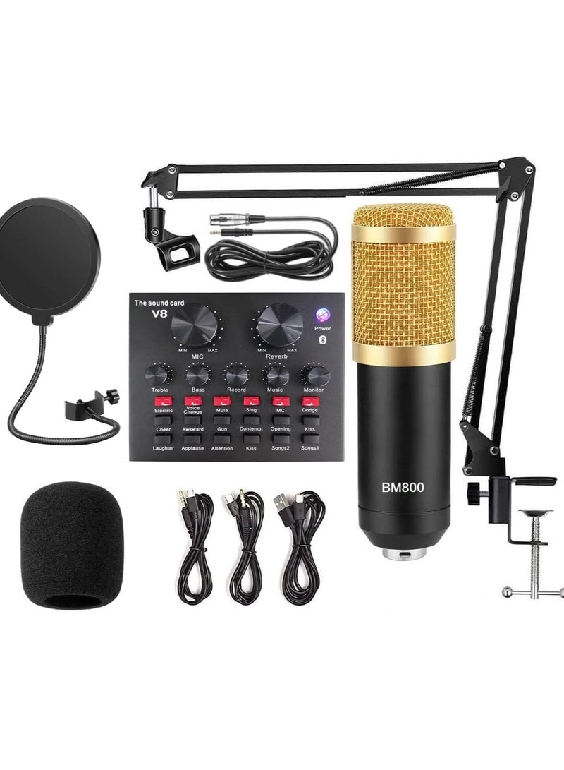 V8 Multifunctional Live Sound Card USB Audio Interface Intelligent Volume Adjustable Audio Mixer Sound Card for Recording Hosting Speech Live Streaming Youtuber Adjustable Mic Suspension Scissor Arms  - Image 1