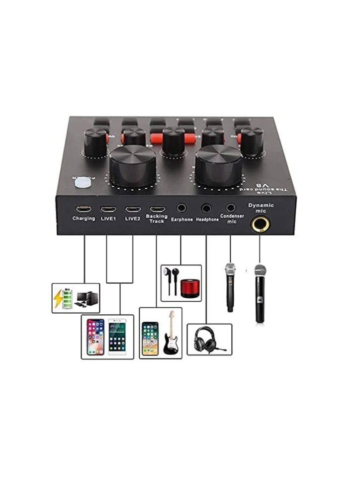 V8 Multifunctional Live Sound Card USB Audio Interface Intelligent Volume Adjustable Audio Mixer Sound Card for Recording Hosting Speech Live Streaming Youtuber Adjustable Mic Suspension Scissor Arms  - Image 5