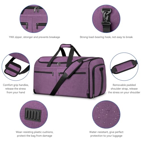 Bukere Large Garment Bag for Travel, Bukere Convertible Suit Travel Garment Duffel Bag for Women Business, Shoe Compartment, Detachable Shoulder Strap, 2 in 1 Hanging Suitcase Suit Travel Bags, Purple - Image 5