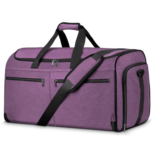Bukere Large Garment Bag for Travel, Bukere Convertible Suit Travel Garment Duffel Bag for Women Business, Shoe Compartment, Detachable Shoulder Strap, 2 in 1 Hanging Suitcase Suit Travel Bags, Purple - Image 1