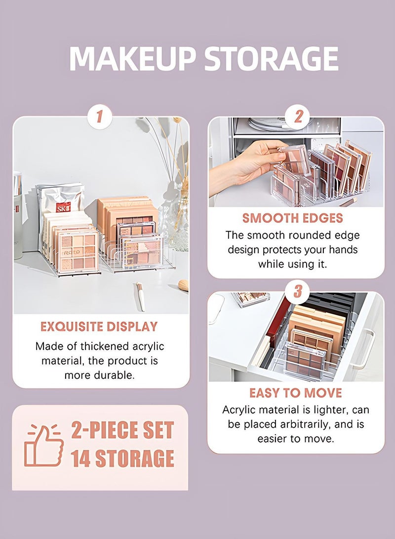 OAGA 2-Pieces Makeup Organizer，Acrylic Eyeshadow Palette Pallet Holder，Cabinets、Cosmetic 7-Section Organizer for Bathroom Countertops (Clear) - Image 3