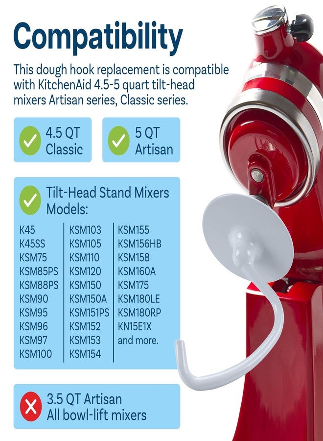 أم موبيل ملحقات الخلاط لخلاطات KitchenAid ذات الرأس المائل سعة 4.5-5 كوارت - متوافقة مع Artisan و Classic - مضارب، خفاقات، خطافات عجين ومجموعات ملحقات من MMOBIEL (خطاف عجين، ألومنيوم) - Image 2