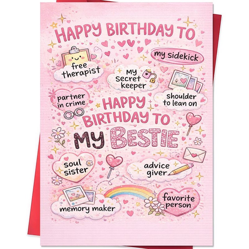 Red Greeting Card With Envelope For Best Friend Love Appreciation Secret Keeper Soul Sister Memory Maker - Image 1